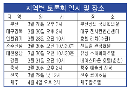 지역별 토론회 일시 및 장소